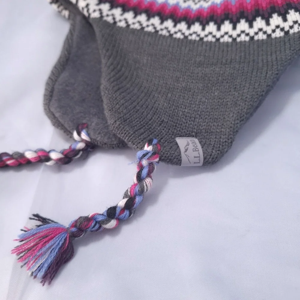 L.L. Bean Fair Isle Wool Blend Beanie Hat Earflaps Tassels Nordic Women OSFA Y2K